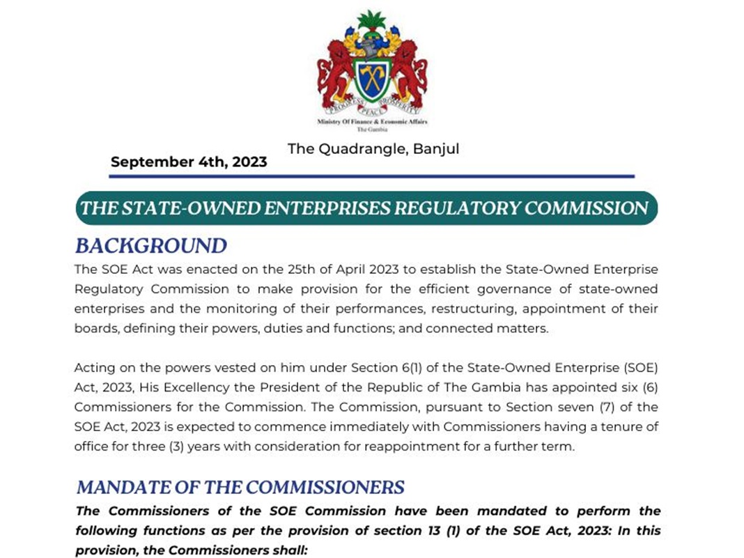 President Barrow Appoints Six (6) Commissioners for SOE Commission